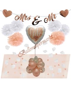 Alles Liebe zur Hochzeit Deko-Set zur Hochzeit in Rosegold und Weiß