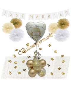 Just Married Deko-Set zur Hochzeit in Weiß und Gold