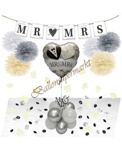 Mr & Mrs Wedding Deko-Set zur Hochzeit in Weiß, Creme und Silber