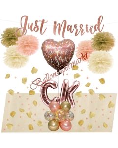 Personalisiertes Just Married Deko-Set zur Hochzeit in Gold, Rose Gold und Creme