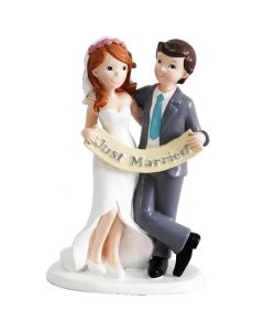 Hochzeitspaar mit Just Married Banner, Figur
