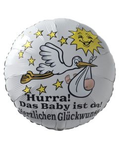 Luftballon aus Folie mit Ballongas-Helium, Hurra das Baby ist da! Herzlichen Glückwunsch zur Geburt