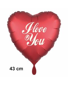 I love you. Herzluftballon aus Folie, 43 cm, satin-rot, mit helium