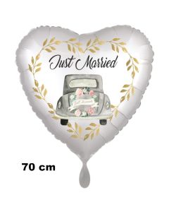 Jumbo Luftballon aus Folie zur Hochzeit, Just Married Auto Gold, ohne Helium