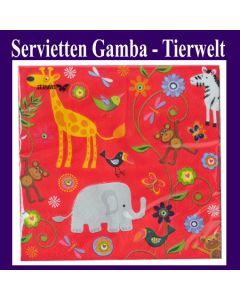 Servietten Kindergeburtstag, Gamba Tierwelt, Zoo, Papierservietten 20 Stück, 3-lagig