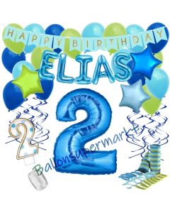 Personalisiertes Dekorations-Set mit Ballons zum 2. Geburtstag, Happy Birthday Blau, 38 Teile