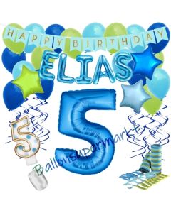 Personalisiertes Dekorations-Set mit Ballons zum 5. Geburtstag, Happy Birthday Blau, 38 Teile