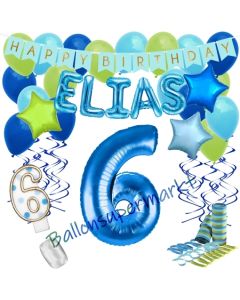 Personalisiertes Dekorations-Set mit Ballons zum 6. Geburtstag, Happy Birthday Blau, 38 Teile