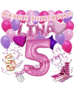 Personalisiertes Dekorations-Set mit Ballons zum 5. Geburtstag, Happy Birthday Pink, 38 Teile