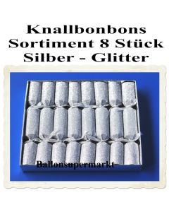Knallbonbons Sortiment Silber Glitter 8 Stück
