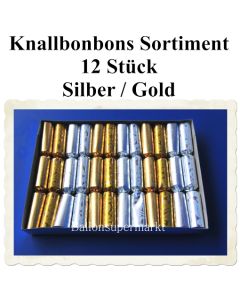 Knallbonbons Sortiment Silber Gold, 12 Stück