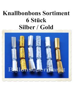 Knallbonbons Silber Gold Sortiment, 6 Stück