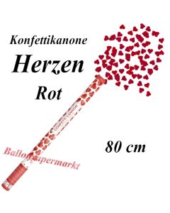 Konfettikanone, Herzen in Rot, 80 cm