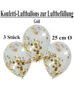 Konfetti-Luftballons 25 cm, Kristall, Transparent mit goldenem Konfetti gefüllt, 3 Stück