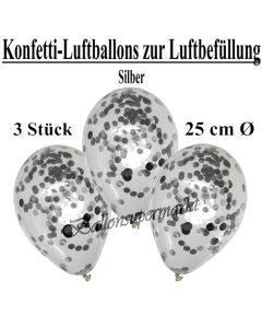 Konfetti-Luftballons 25 cm, Kristall, Transparent mit silbernem Konfetti gefüllt, 3 Stück