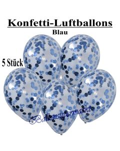 Konfetti-Luftballons 30 cm, Kristall, Transparent mit blauem Konfetti gefüllt, 5 Stück