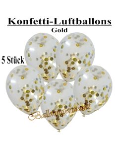 Konfetti-Luftballons 30 cm, Kristall, Transparent mit goldenem Konfetti gefüllt, 5 Stück