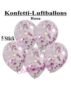 Konfetti-Luftballons 30 cm, Kristall, Transparent mit rosafarbenem Konfetti gefüllt, 5 Stück