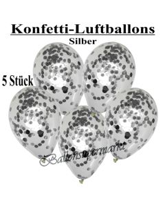 Konfetti-Luftballons 30 cm, Kristall, Transparent mit silbernem Konfetti gefüllt, 5 Stück