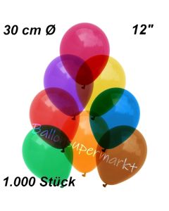 Luftballons Kristall, 30 cm, Bunt gemischt, 1000 Stück