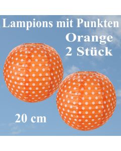 2er Set Lampions 20 cm, Orange mit weißen Punkten