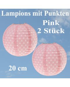 2er Set Lampions 20 cm, Pink mit weißen Punkten