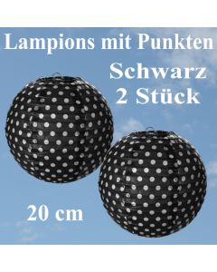 2er Set Lampions 20 cm, Schwarz mit weißen Punkten