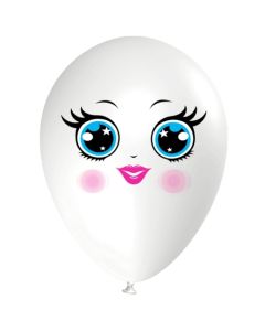 Luftballon Gesicht, Frau mit blauen Augen, weiß, 1 Stück