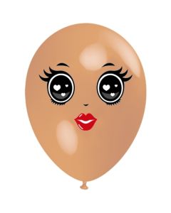 Luftballon Gesicht, Frau mit schwarzen Augen, hautfarben, 1 Stück