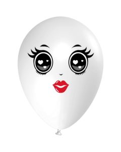 Luftballon Gesicht, Frau mit schwarzen Augen, weiß, 1 Stück