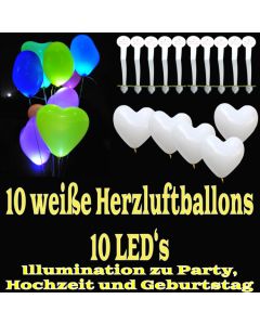 LED-Herzluftballons, Weiß, 10 Stück