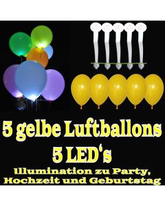 LED-Luftballons, Gelb, 5 Stück
