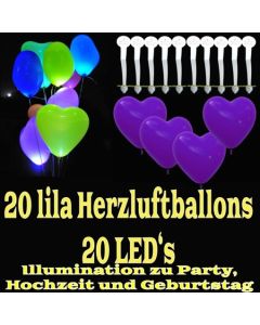 LED-Herzluftballons, Lila , 20 Stück