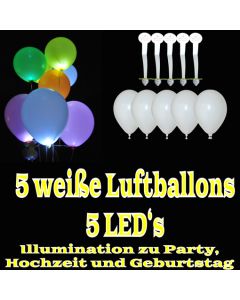 LED-Luftballons, Weiß, 5 Stück