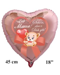 Liebe Mama! Schön, dass es Dich gibt! Luftballon in Herzform aus Folie, rosegold, mit Helium zum Muttertag