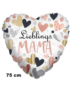 Lieblings-Mama. Herzluftballon in Weiß mit Herzen, 75 cm, mit Helium