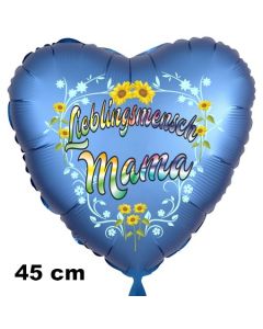 Lieblingsmensch Mama. Herzluftballon in  Satinblau, 45 cm, ohne Helium