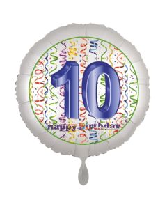 Luftballon aus Folie, Satin Luxe zum 10. Geburtstag, Rundballon weiß, 45 cm