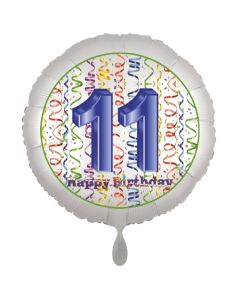 Luftballon aus Folie, Satin Luxe zum 11. Geburtstag, Rundballon weiß, 45 cm