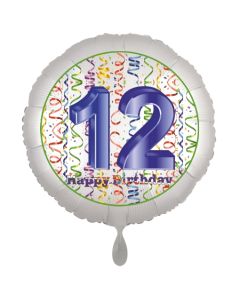 Luftballon aus Folie, Satin Luxe zum 12. Geburtstag, Rundballon weiß, 45 cm