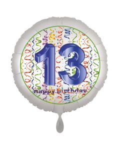 Luftballon aus Folie, Satin Luxe zum 13. Geburtstag, Rundballon weiß, 45 cm