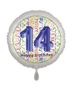 Luftballon aus Folie, Satin Luxe zum 14. Geburtstag, Rundballon weiß, 45 cm