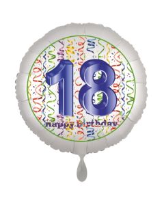Luftballon aus Folie, Satin Luxe zum 18. Geburtstag, Rundballon weiß, 45 cm