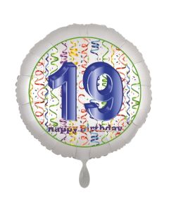 Luftballon aus Folie, Satin Luxe zum 19. Geburtstag, Rundballon weiß, 45 cm