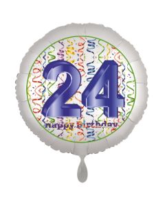 Luftballon aus Folie, Satin Luxe zum 24. Geburtstag, Rundballon weiß, 45 cm