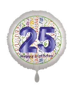 Luftballon aus Folie, Satin Luxe zum 25. Geburtstag, Rundballon weiß, 45 cm