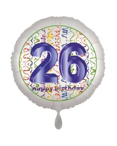 Luftballon aus Folie, Satin Luxe zum 26. Geburtstag, Rundballon weiß, 45 cm