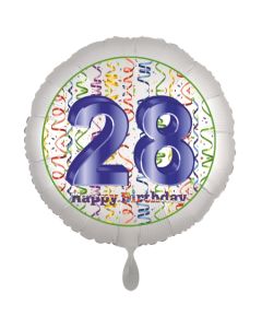 Luftballon aus Folie, Satin Luxe zum 28. Geburtstag, Rundballon weiß, 45 cm