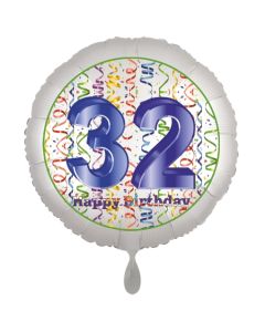 Luftballon aus Folie, Satin Luxe zum 32. Geburtstag, Rundballon weiß, 45 cm