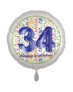 Luftballon aus Folie, Satin Luxe zum 34. Geburtstag, Rundballon weiß, 45 cm